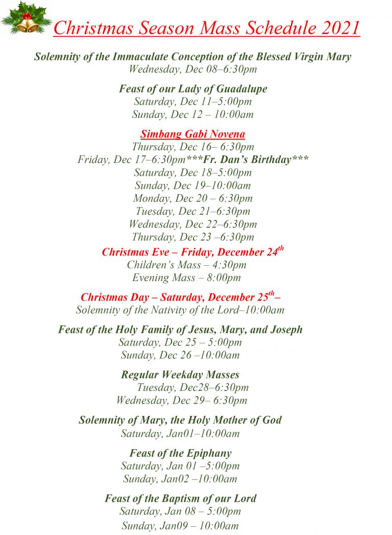Microsoft Word – Christmas Mass Schedule 2021.docx | St. Mary's Parish